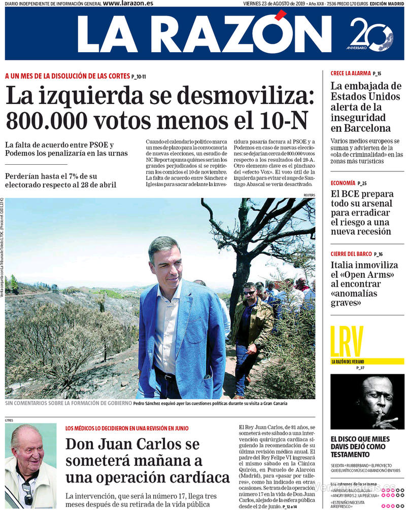 Portada La Razón 2019-08-24