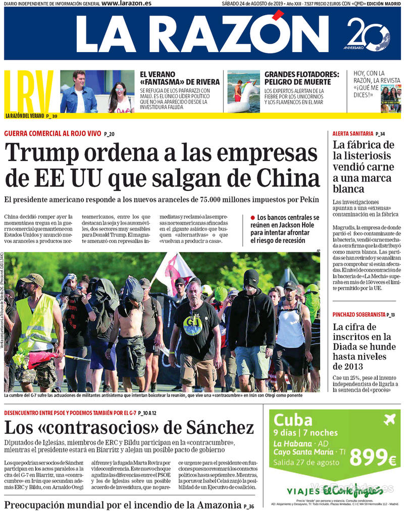 Portada La Razón 2019-08-25