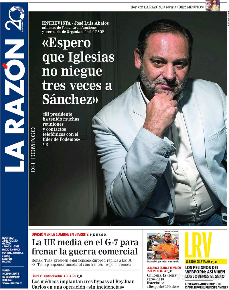 Portada La Razón 2019-08-26