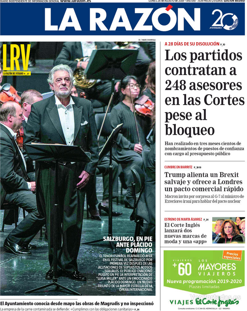 Portada La Razón 2019-08-27