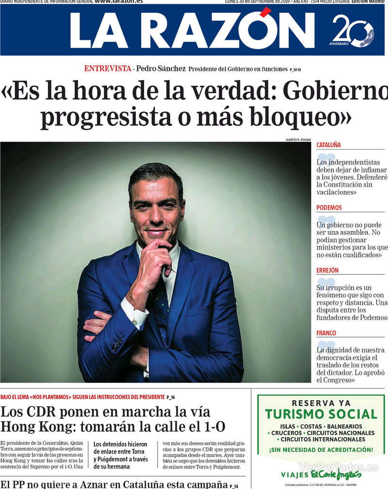 Portada La Razón 2019-10-01