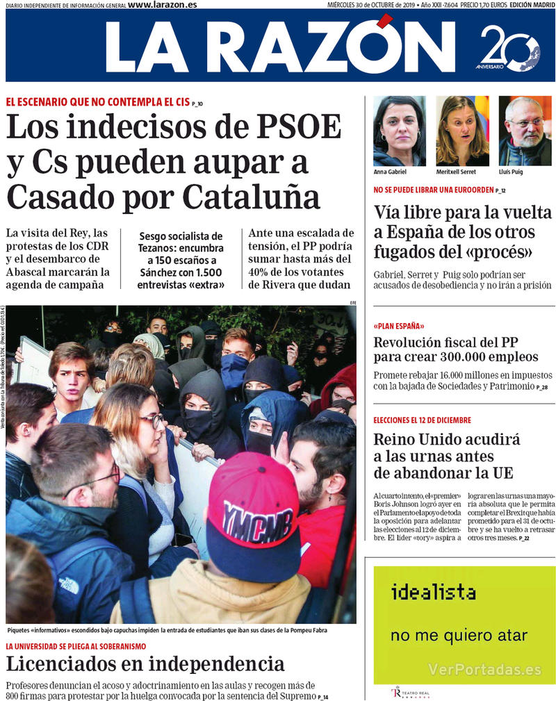 Portada La Razón 2019-10-31