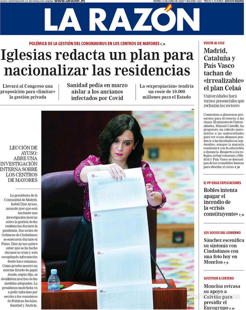 Portada La Razón 2020-06-13