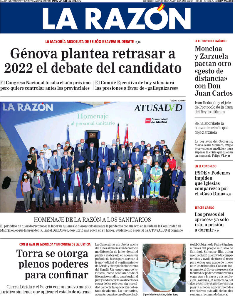 Portada La Razón 2020-07-16