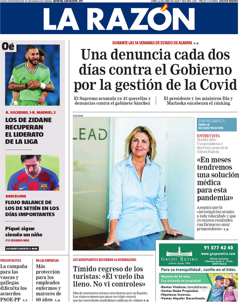 Portada La Razón 2020-06-23