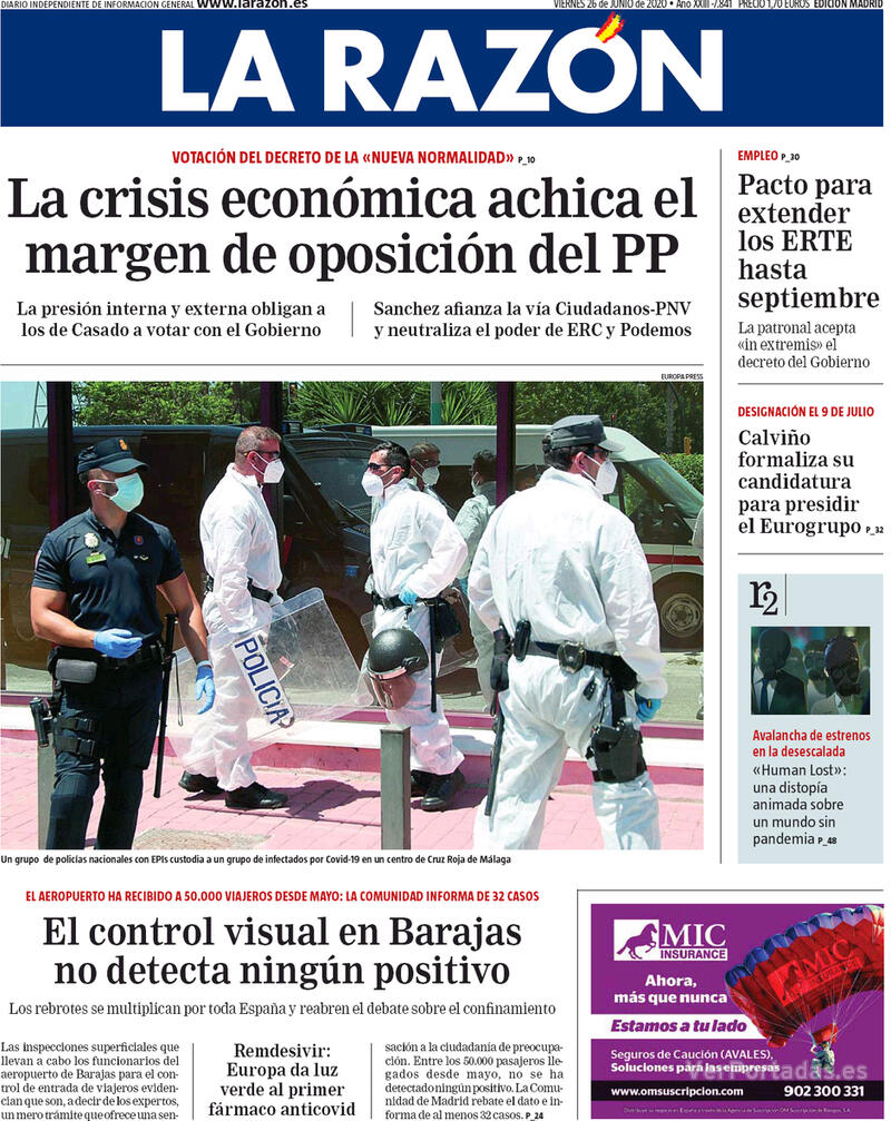 Portada La Razón 2020-06-27