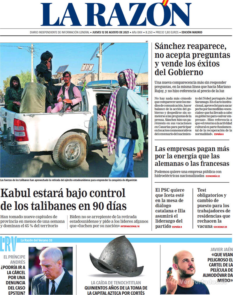 Portada La Razón 2021-08-13