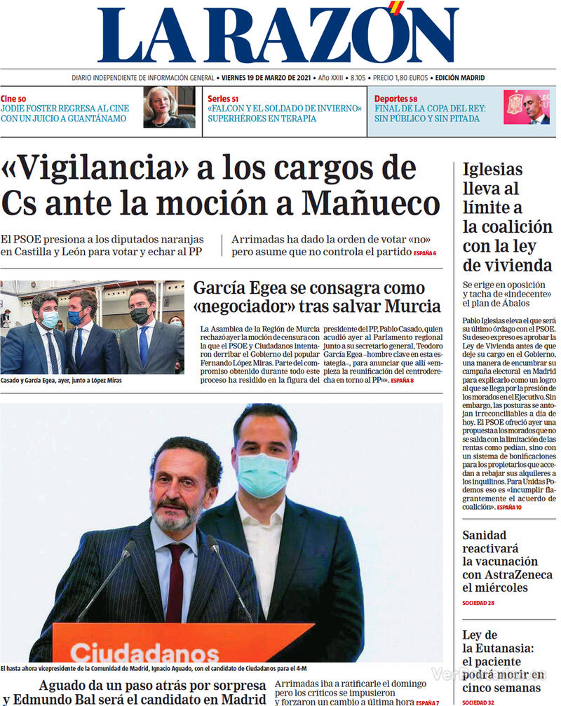 Portada La Razón 2021-03-20