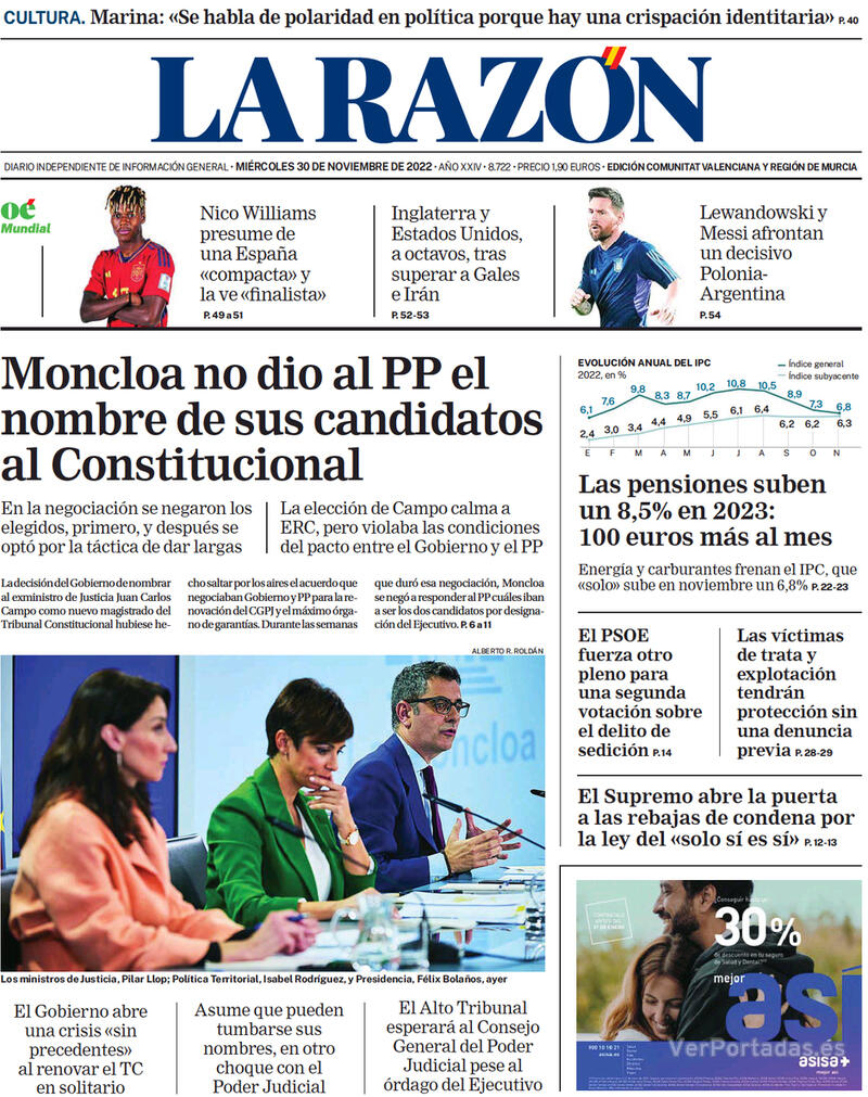 Portada La Razón 2022-12-01