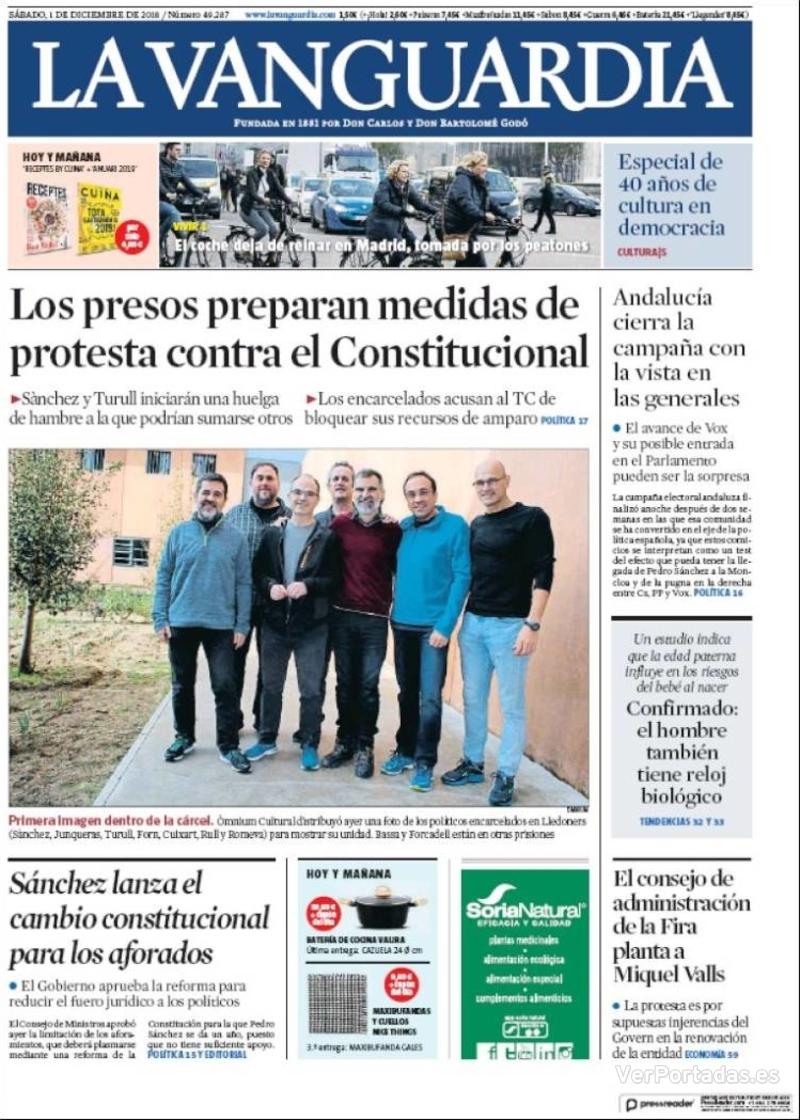 Portada La Vanguardia 2018-12-02