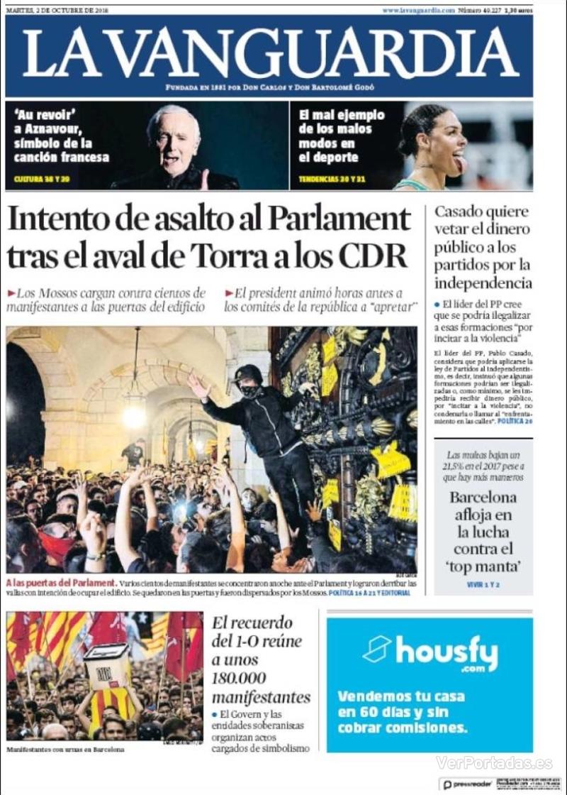 Portada La Vanguardia 2018-10-03