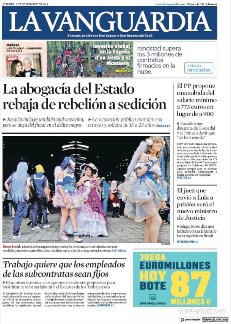Portada La Vanguardia 2018-11-03