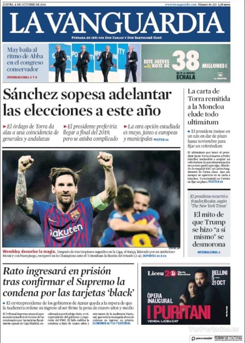 Portada La Vanguardia 2018-10-05