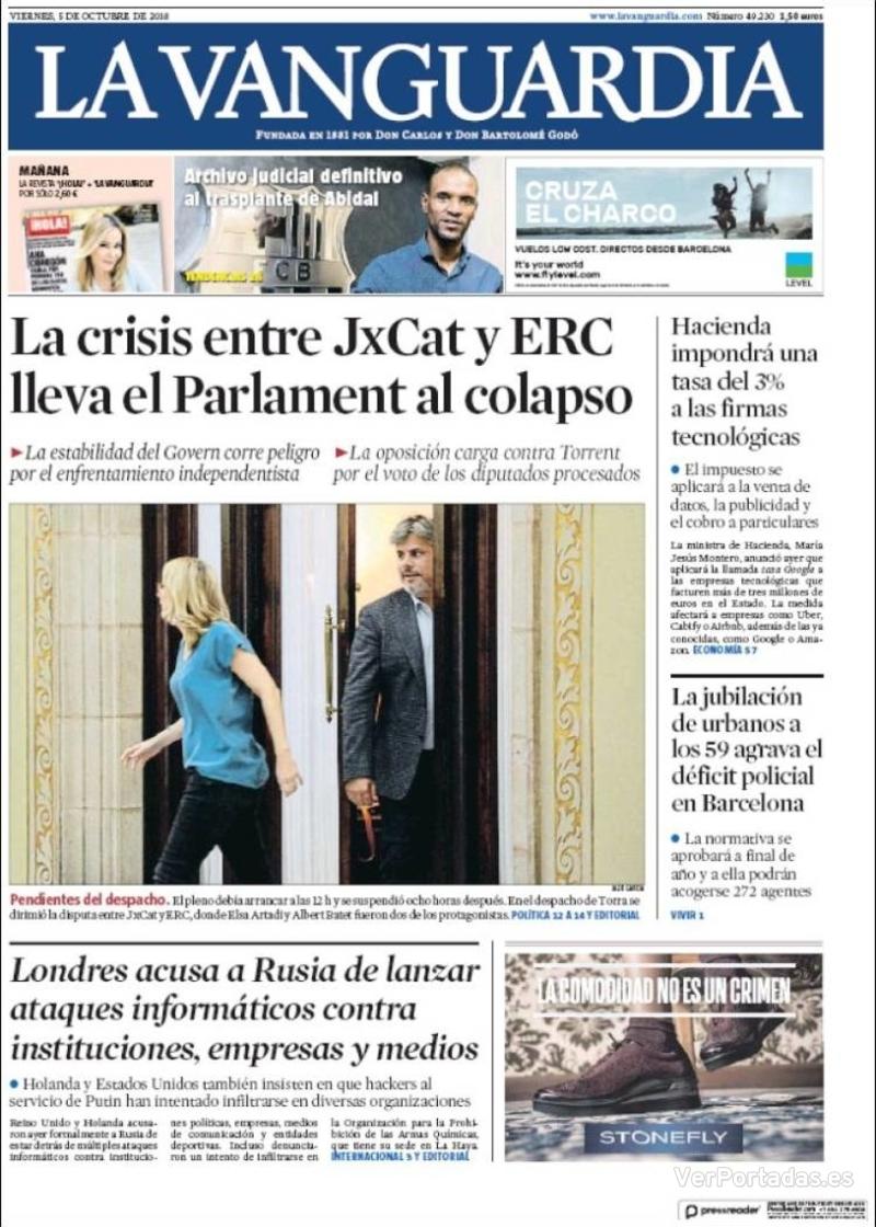 Portada La Vanguardia 2018-10-06