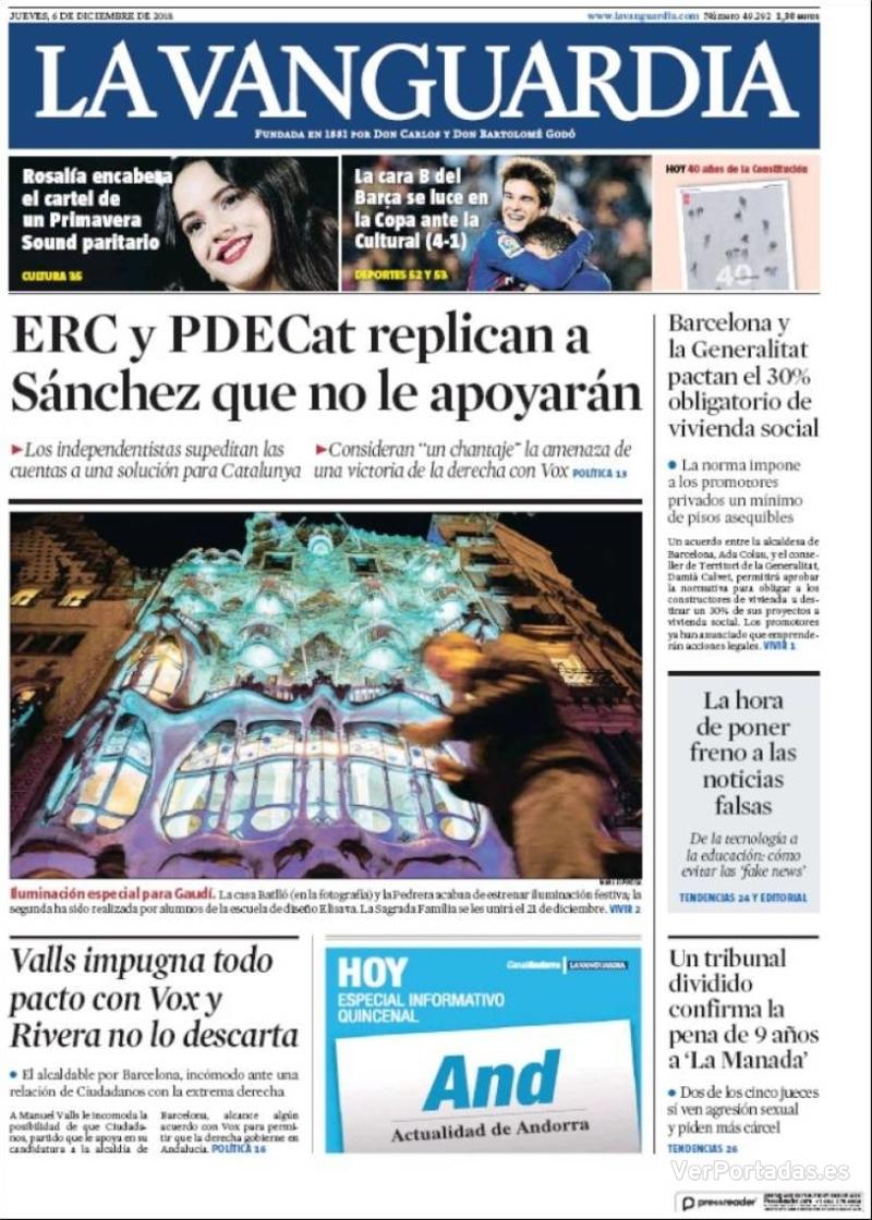Portada La Vanguardia 2018-12-07