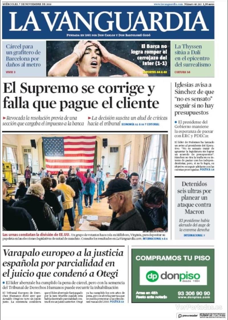 Portada La Vanguardia 2018-11-08