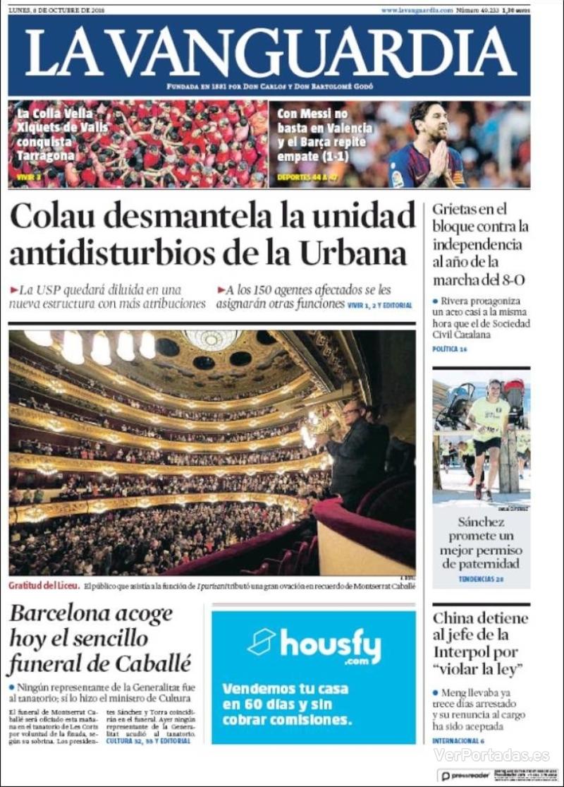Portada La Vanguardia 2018-10-09