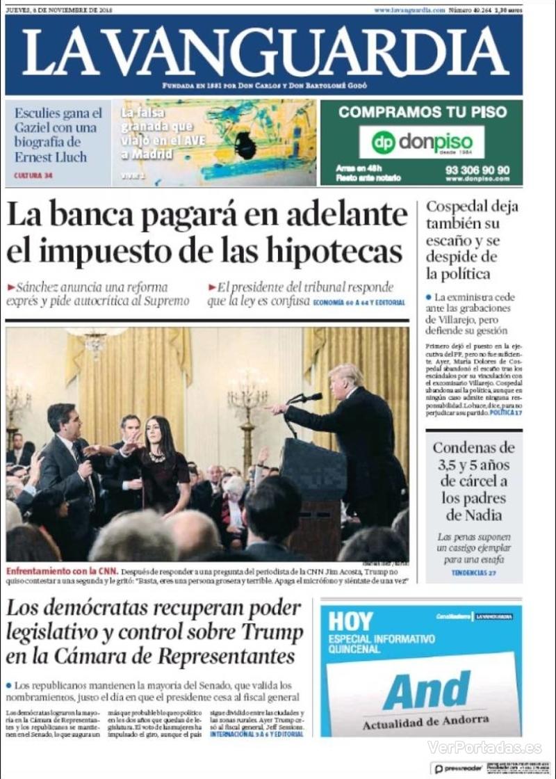 Portada La Vanguardia 2018-11-09