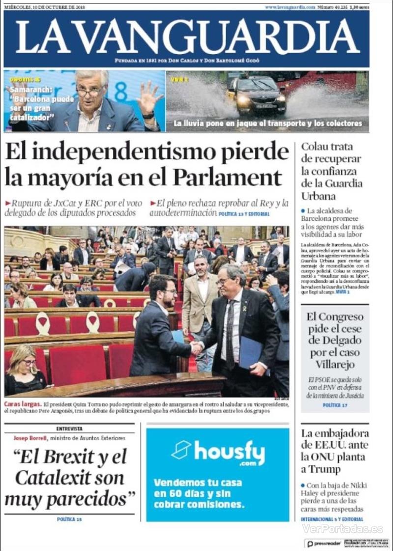 Portada La Vanguardia 2018-10-11