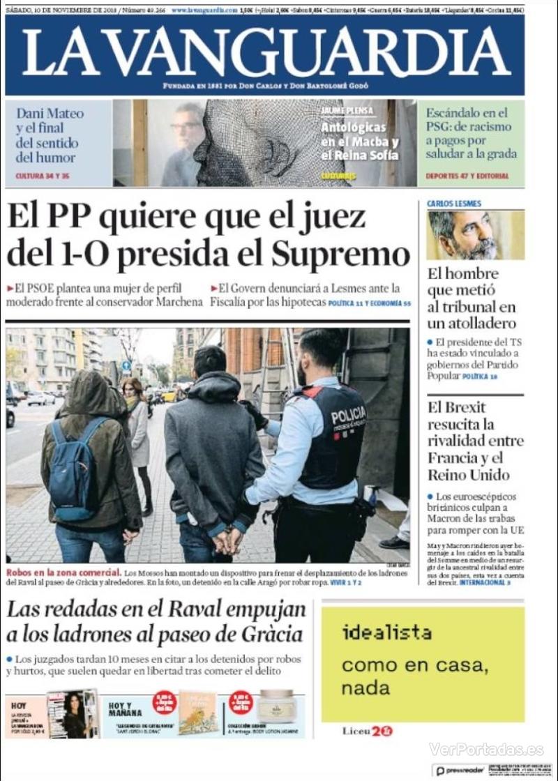 Portada La Vanguardia 2018-11-11