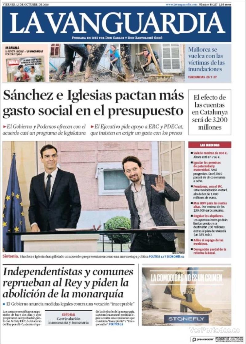 Portada La Vanguardia 2018-10-13