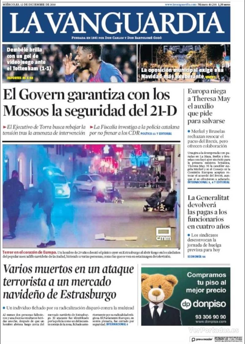 Portada La Vanguardia 2018-12-13