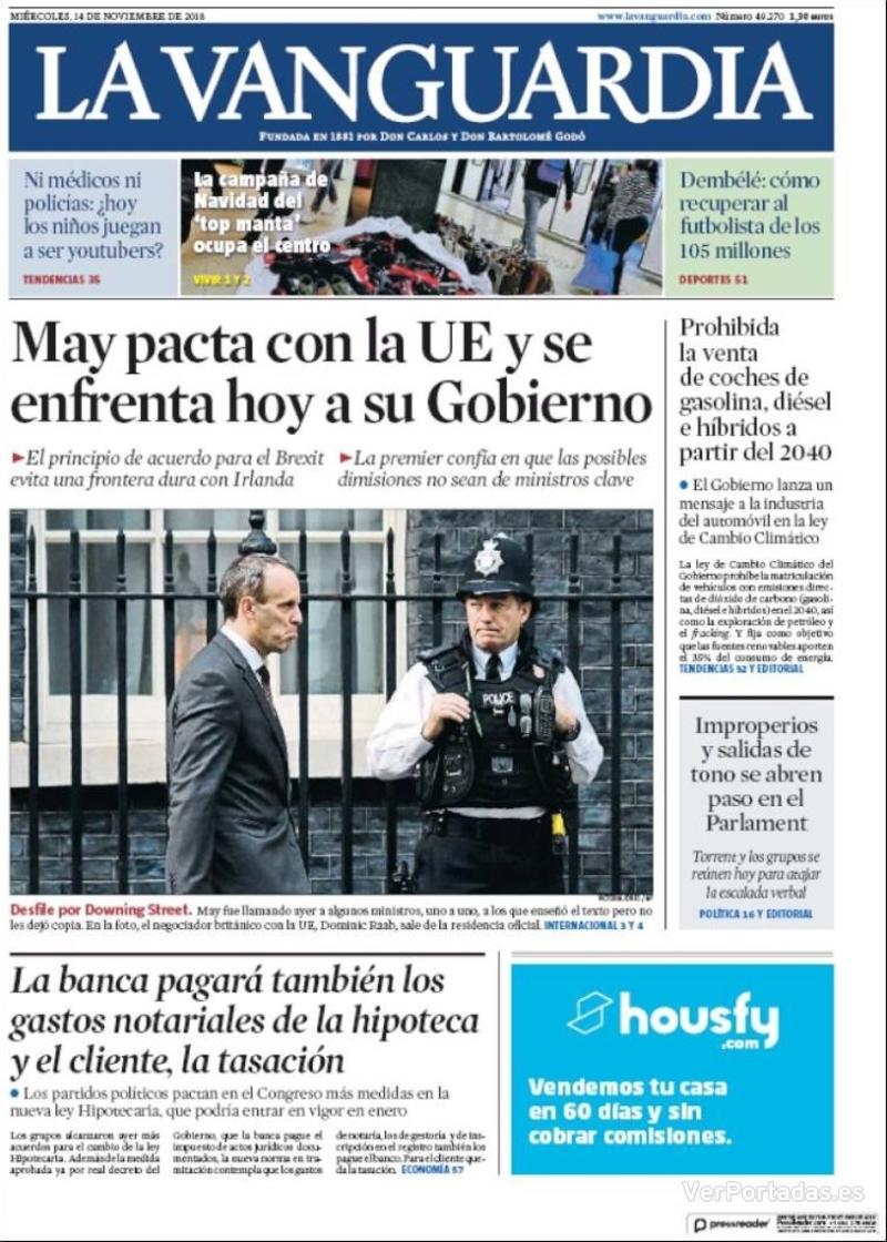 Portada La Vanguardia 2018-11-15
