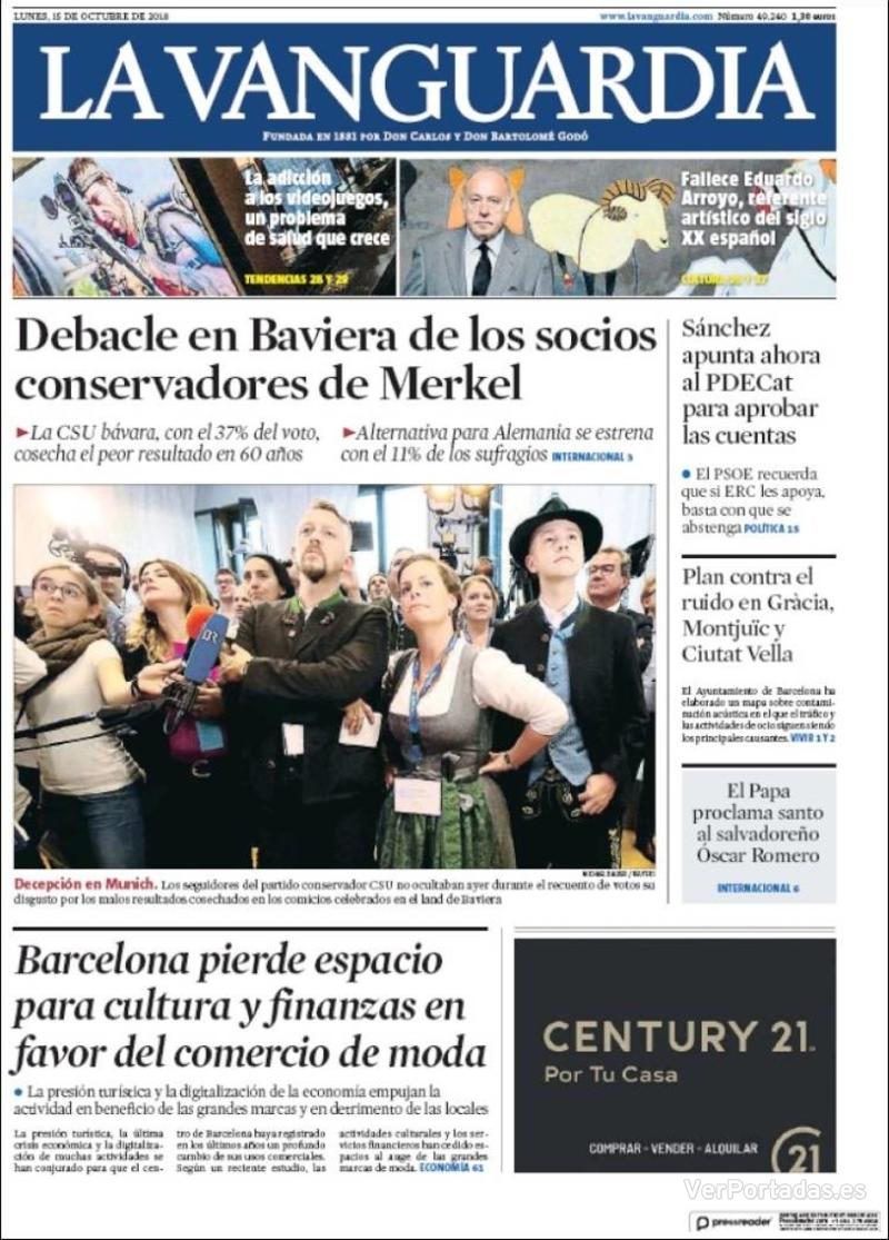 Portada La Vanguardia 2018-10-16