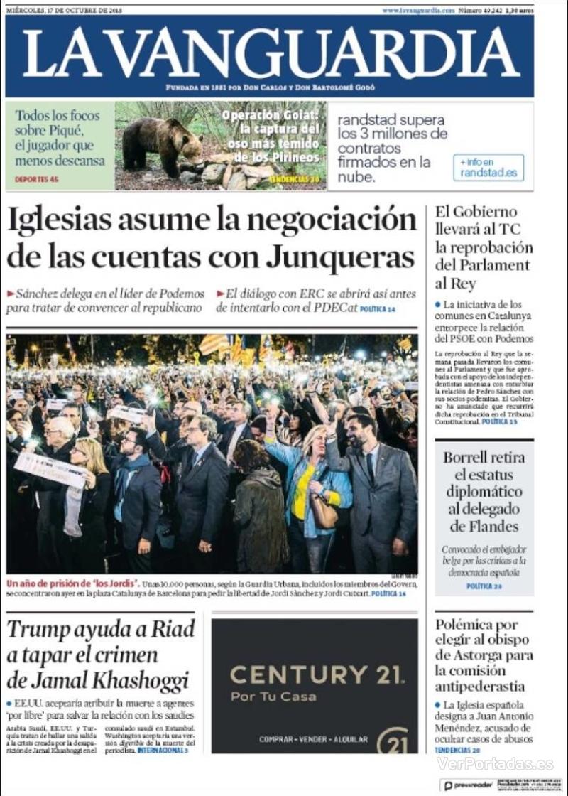 Portada La Vanguardia 2018-10-18