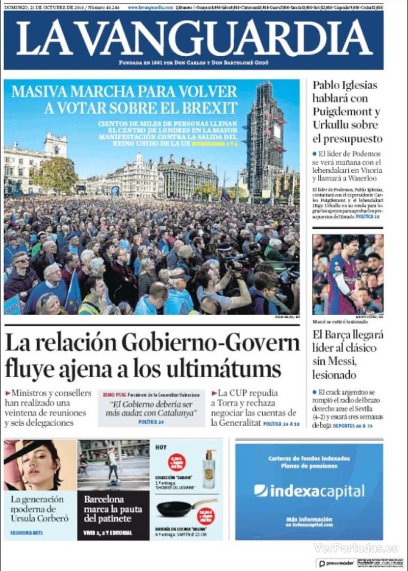 Portada La Vanguardia 2018-10-22