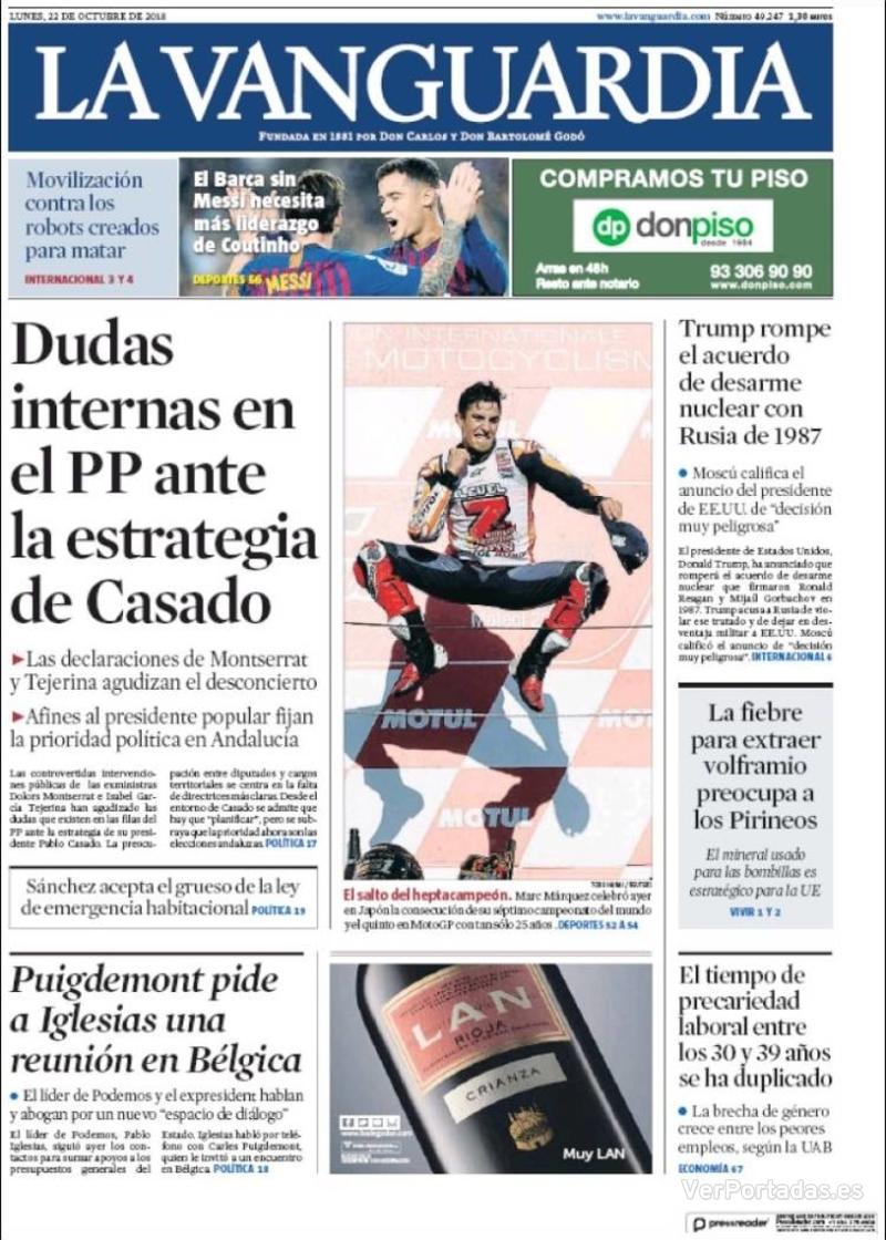 Portada La Vanguardia 2018-10-23