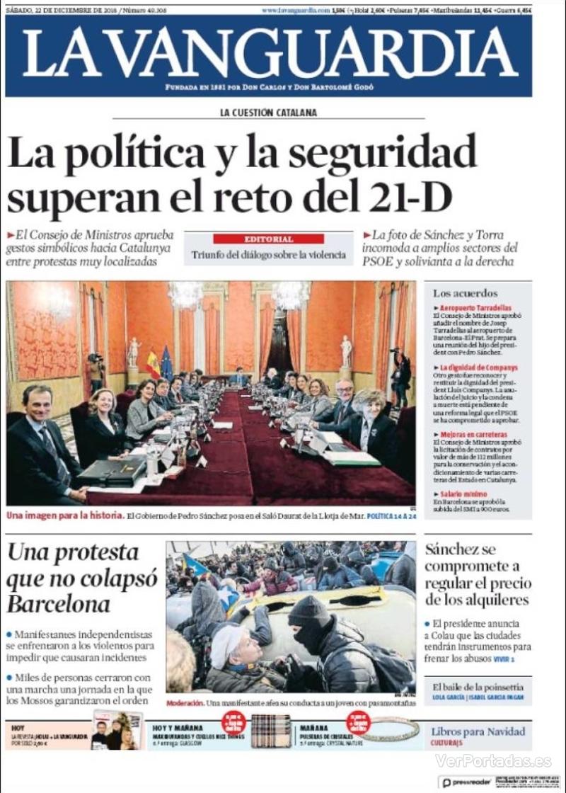Portada La Vanguardia 2018-12-23