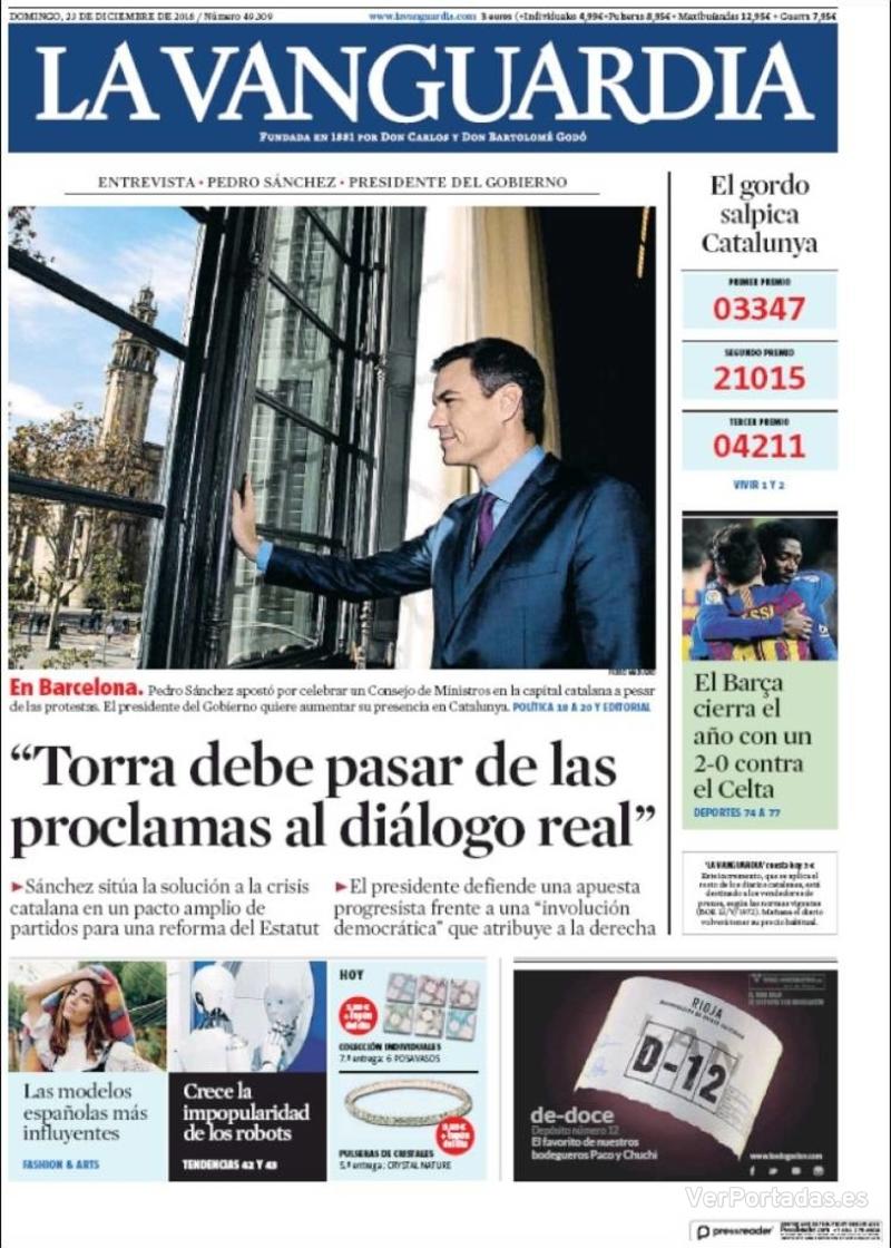 Portada La Vanguardia 2018-12-24