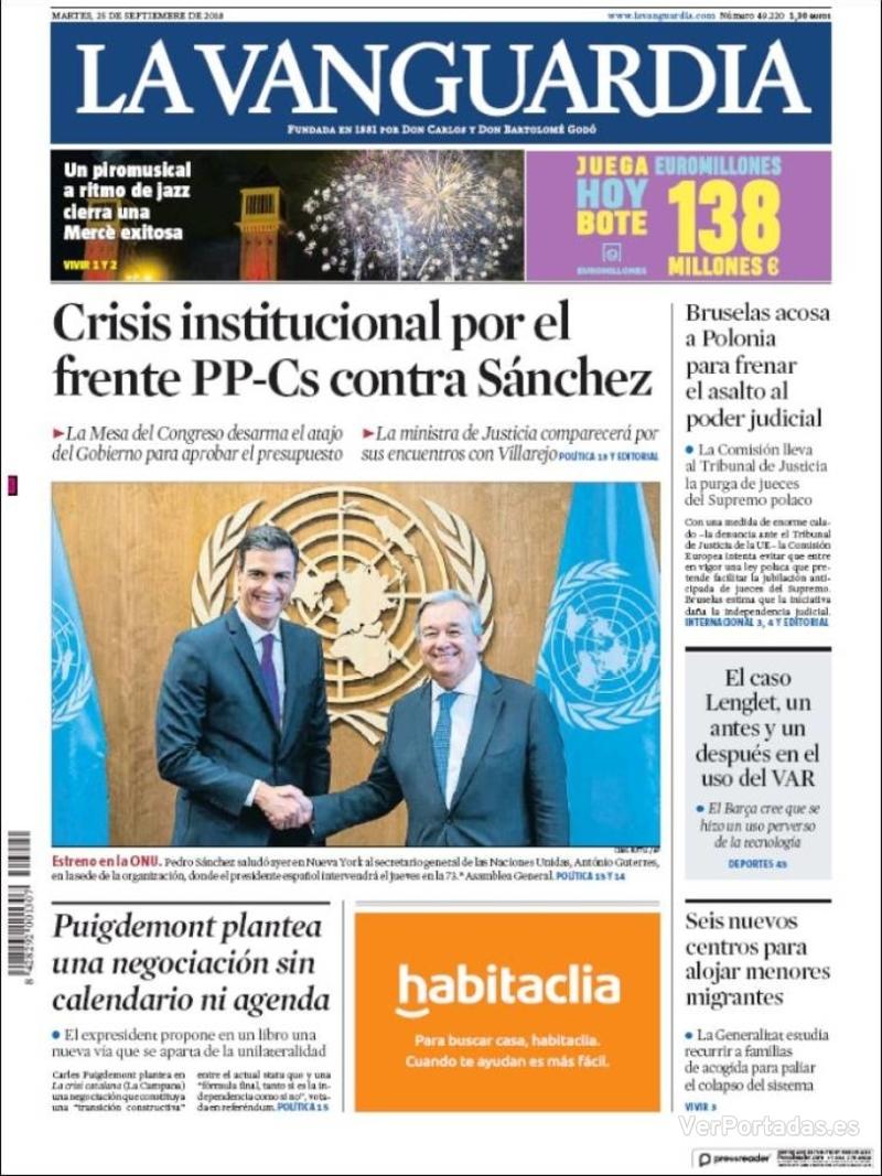 Portada La Vanguardia 2018-09-26