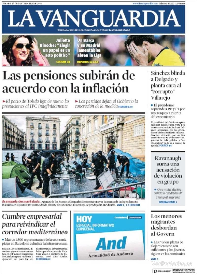 Portada La Vanguardia 2018-09-28