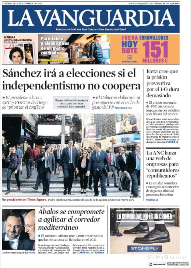 Portada La Vanguardia 2018-09-29