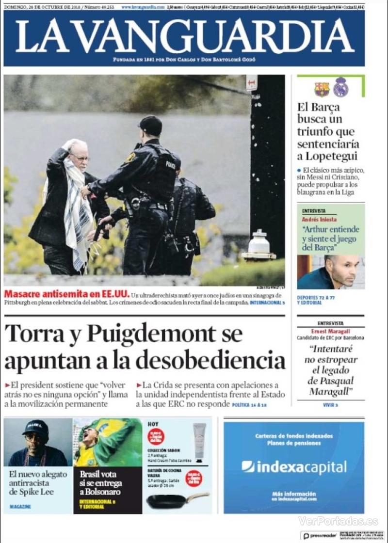 Portada La Vanguardia 2018-10-29