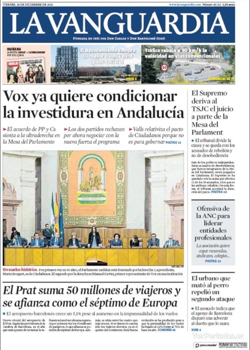 Portada La Vanguardia 2018-12-29