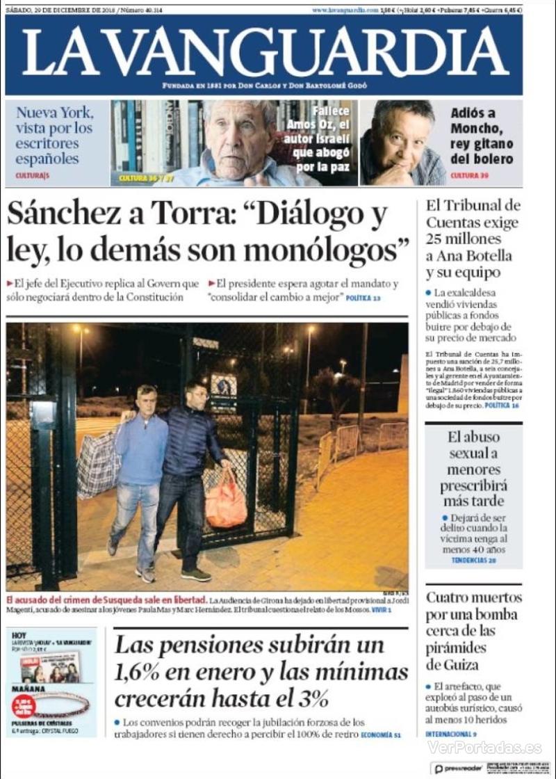 Portada La Vanguardia 2018-12-30