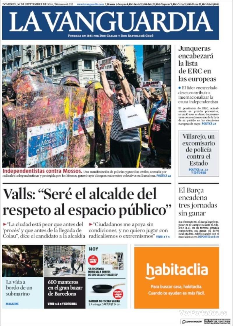 Portada La Vanguardia 2018-10-01