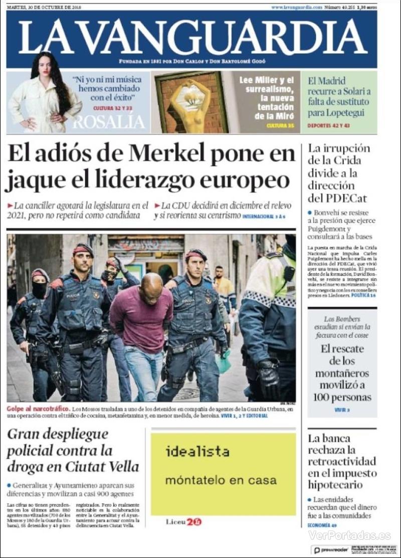 Portada La Vanguardia 2018-10-31