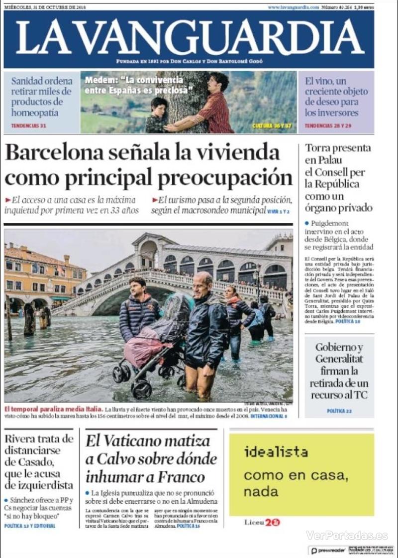 Portada La Vanguardia 2018-11-01