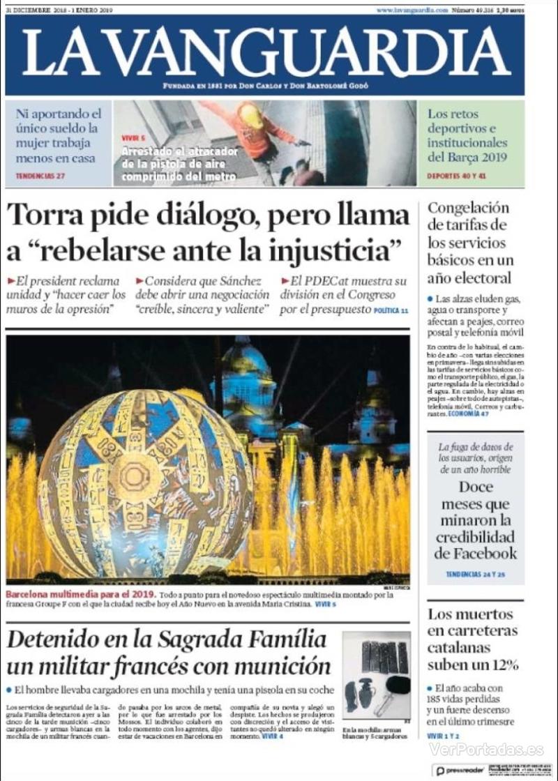 Portada La Vanguardia 2019-01-01