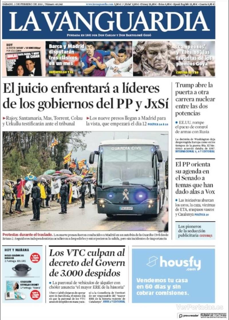 Portada La Vanguardia 2019-02-03