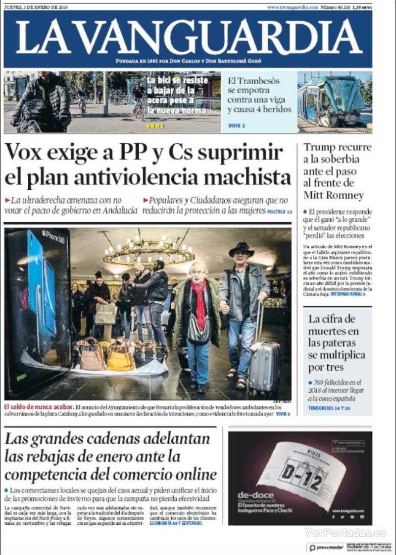 Portada La Vanguardia 2019-01-04