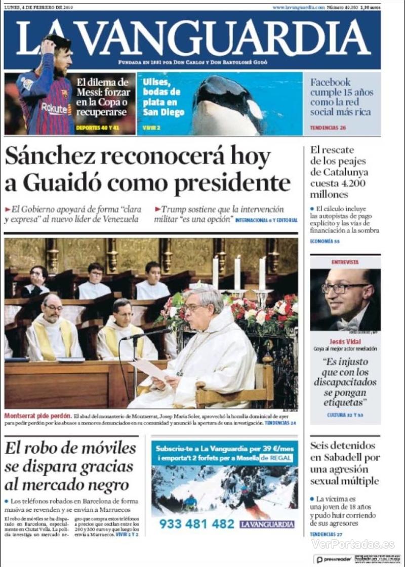 Portada La Vanguardia 2019-02-05