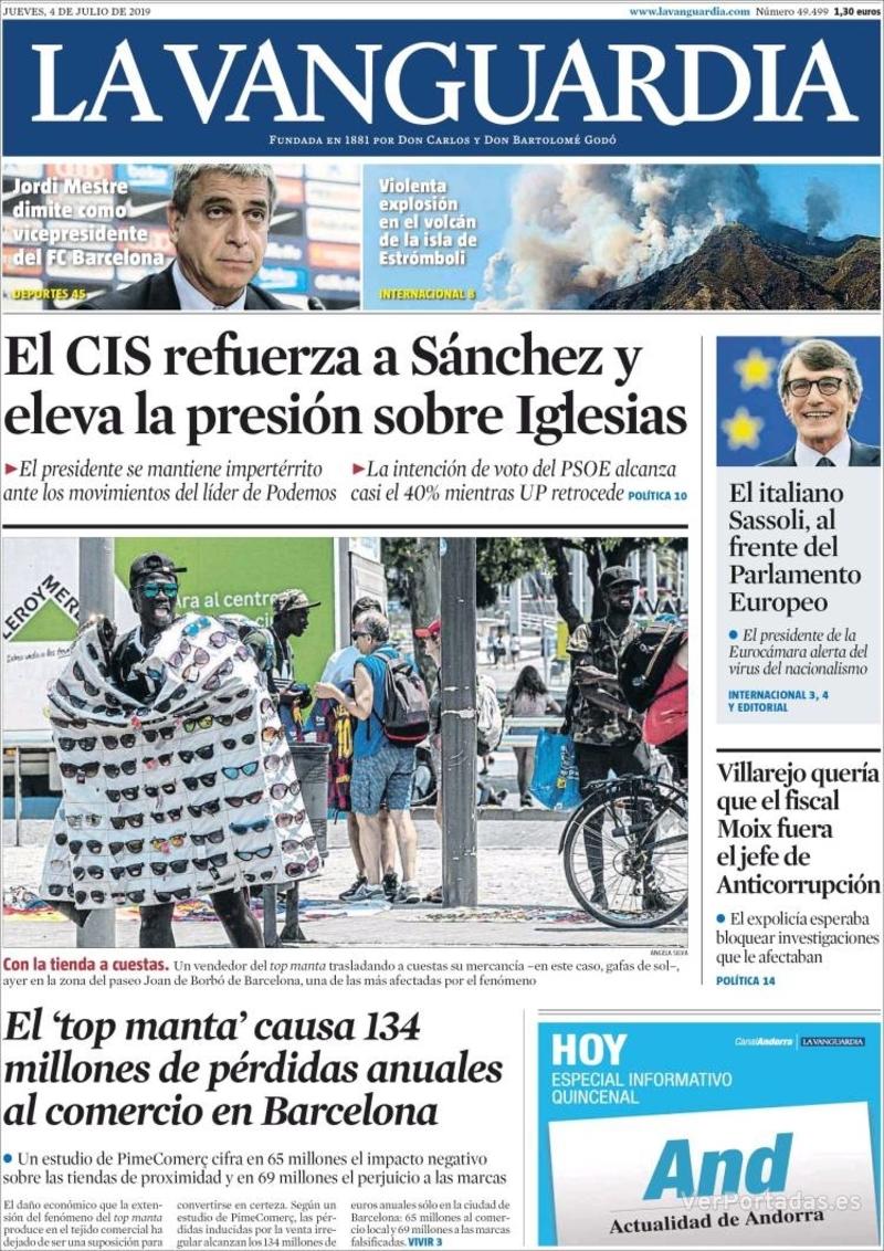 Portada La Vanguardia 2019-07-05