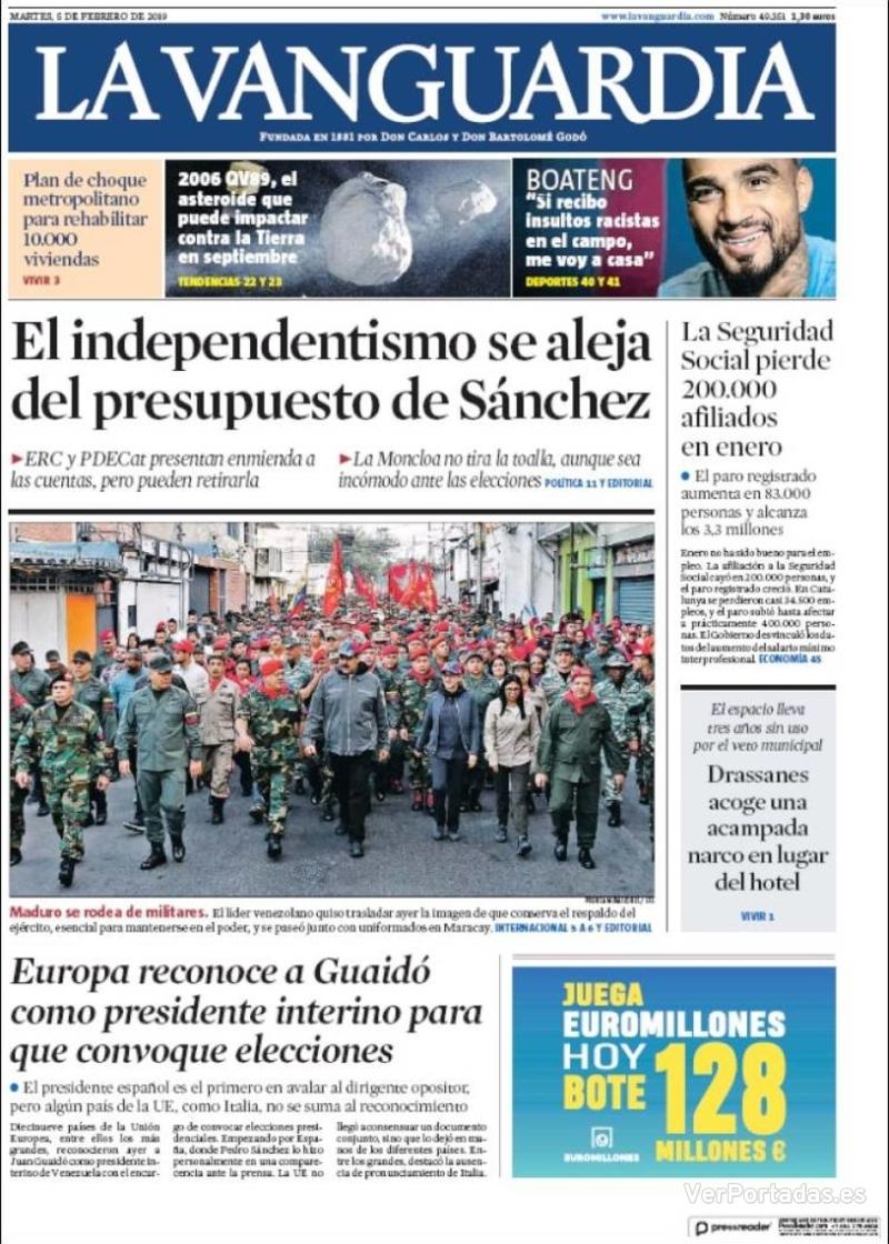 Portada La Vanguardia 2019-02-06