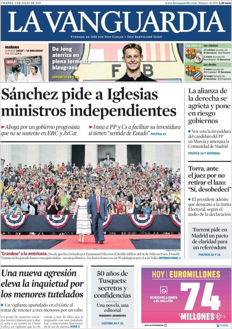 Portada La Vanguardia 2019-07-06