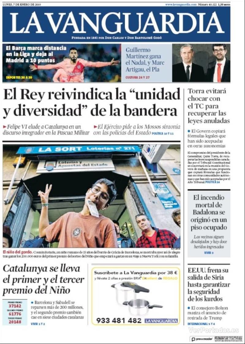 Portada La Vanguardia 2019-01-08
